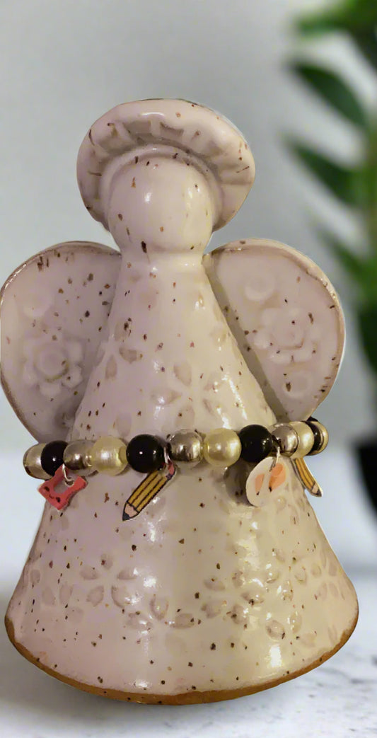 Yellow, Black, and Silver Accent Bracelet with Pencil Charms-024