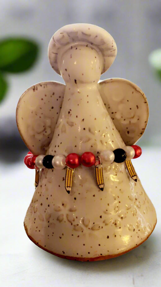 Red, Black, and White Accent Bracelet with Pencil Charms-028