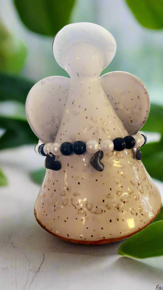 Black and White Accent Bracelet with Heart Charms-030
