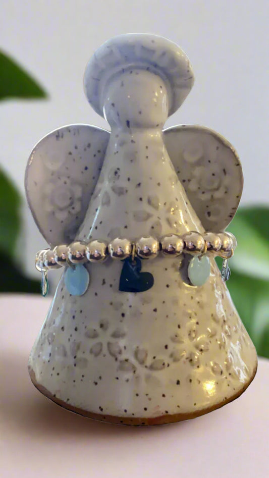Gold Accent Bracelet with Blue and Black Charms-034