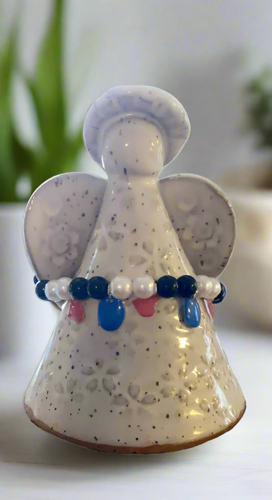 Black and White Accent Bracelet with Blue and Red Charms-035