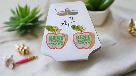 Best Teacher Apple Earrings-098